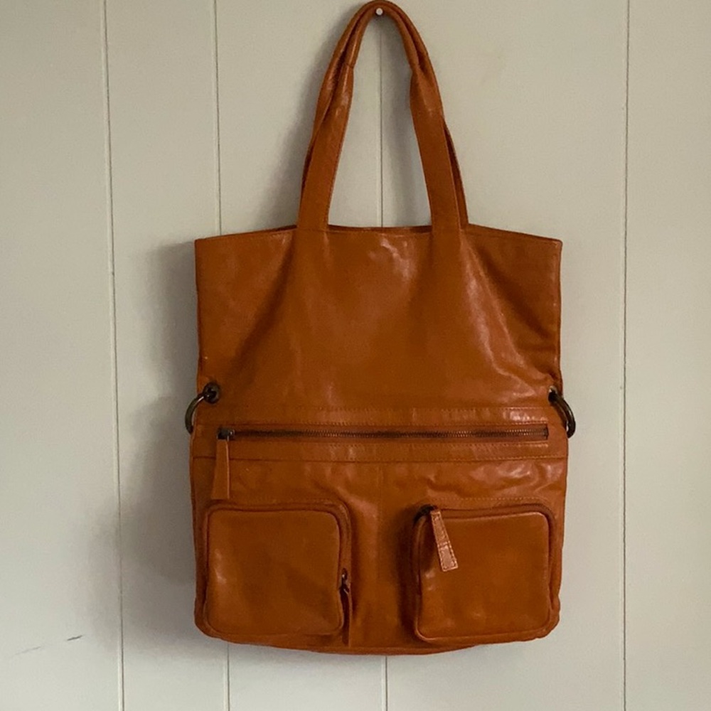 Genuine leather shoulder & crossbody bag, orange